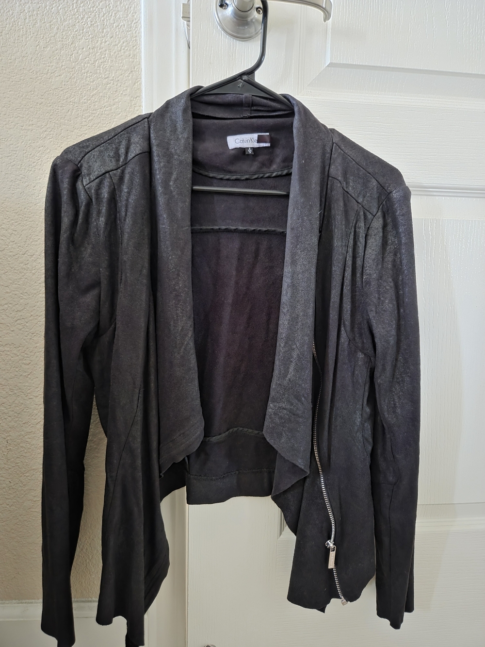 Calvin Klein Women's Black Draped Faux-Suede Jacket